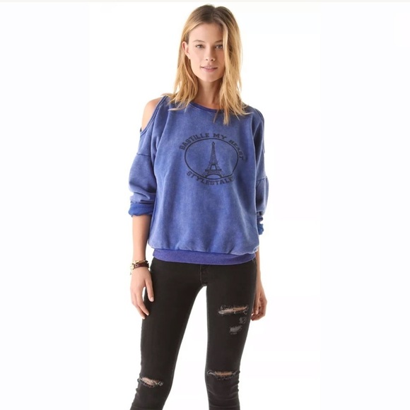 STYLESTALKER Size 2 Bastille My Heart Sweatshirt Pullover Cold Shoulder Graphic - Picture 1 of 8